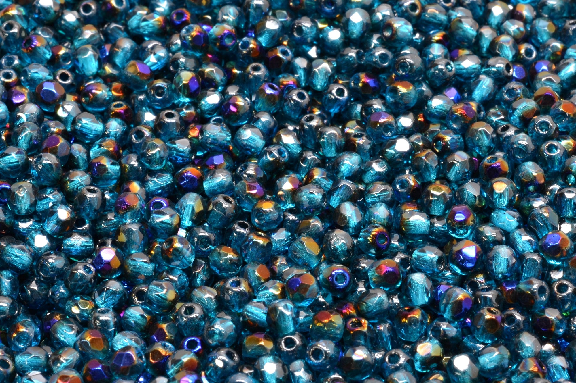 3mm Czech Fire Polish Beads, Capri Blue Iris, 50 pieces