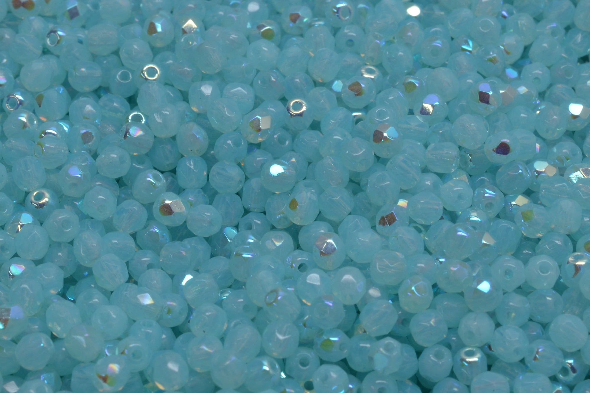 3mm Czech Fire Polish Beads, Opal Aqua AB, 50 pieces