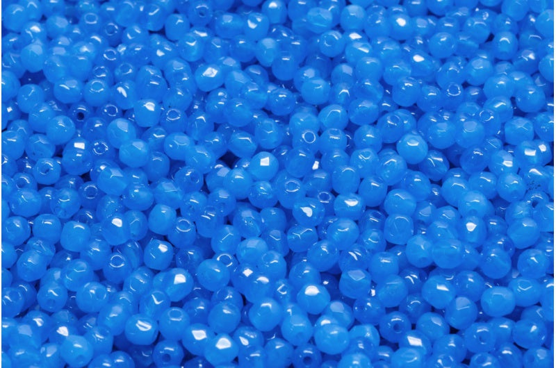 3mm Czech Fire Polish Beads, Bright Blue, 50 pieces