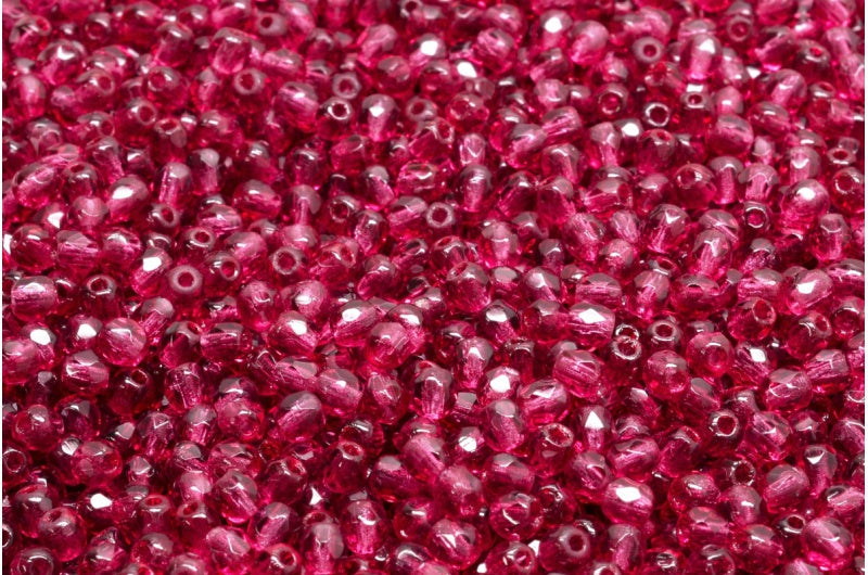 3mm Czech Fire Polish Beads, Fuchsia, 50 pieces