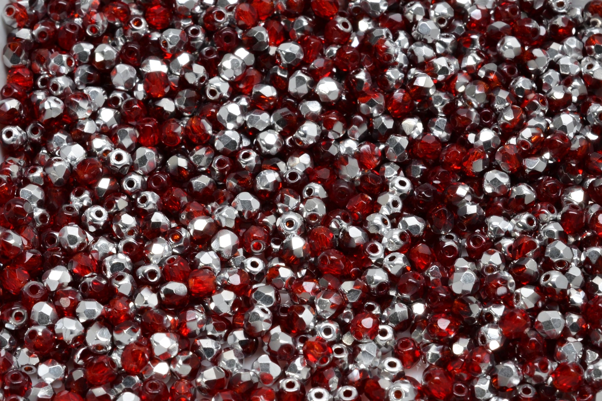 3mm Czech Fire Polish Beads, Siam Ruby Silver, 50 pieces