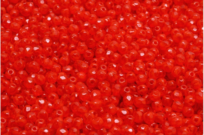 3mm Czech Fire Polish Beads, Opal Orange, 50 pieces