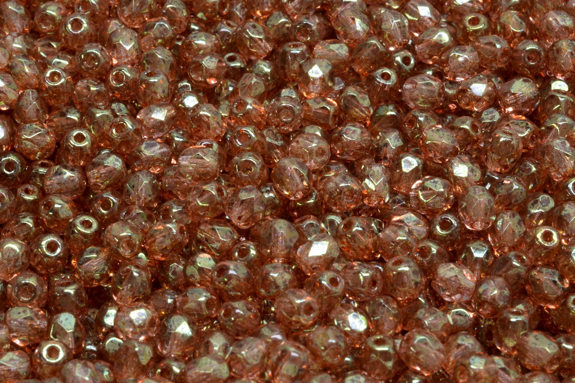 4mm Czech Fire Polish Beads, Transparent Topaz/Pink Luster, 50 pieces