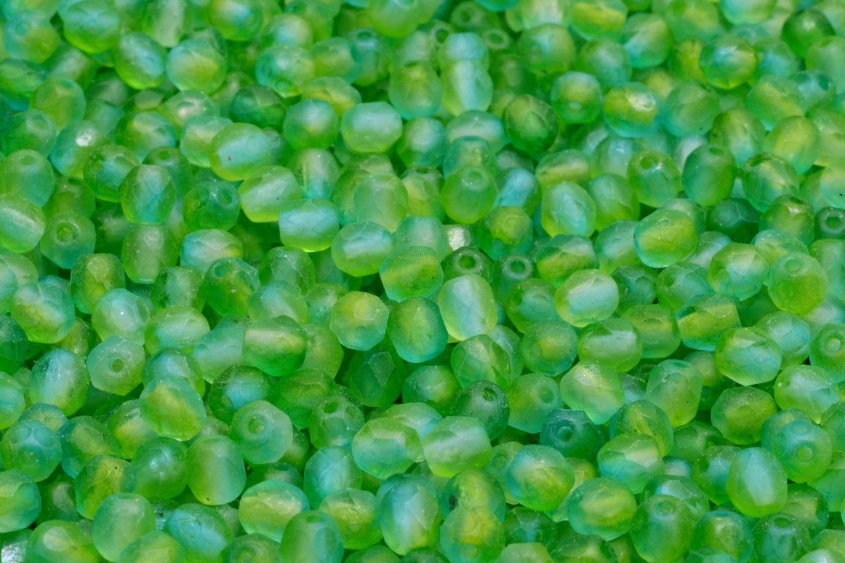 4mm Czech Fire Polish Beads, Matte Crystal Yellow/Green, 50 pieces