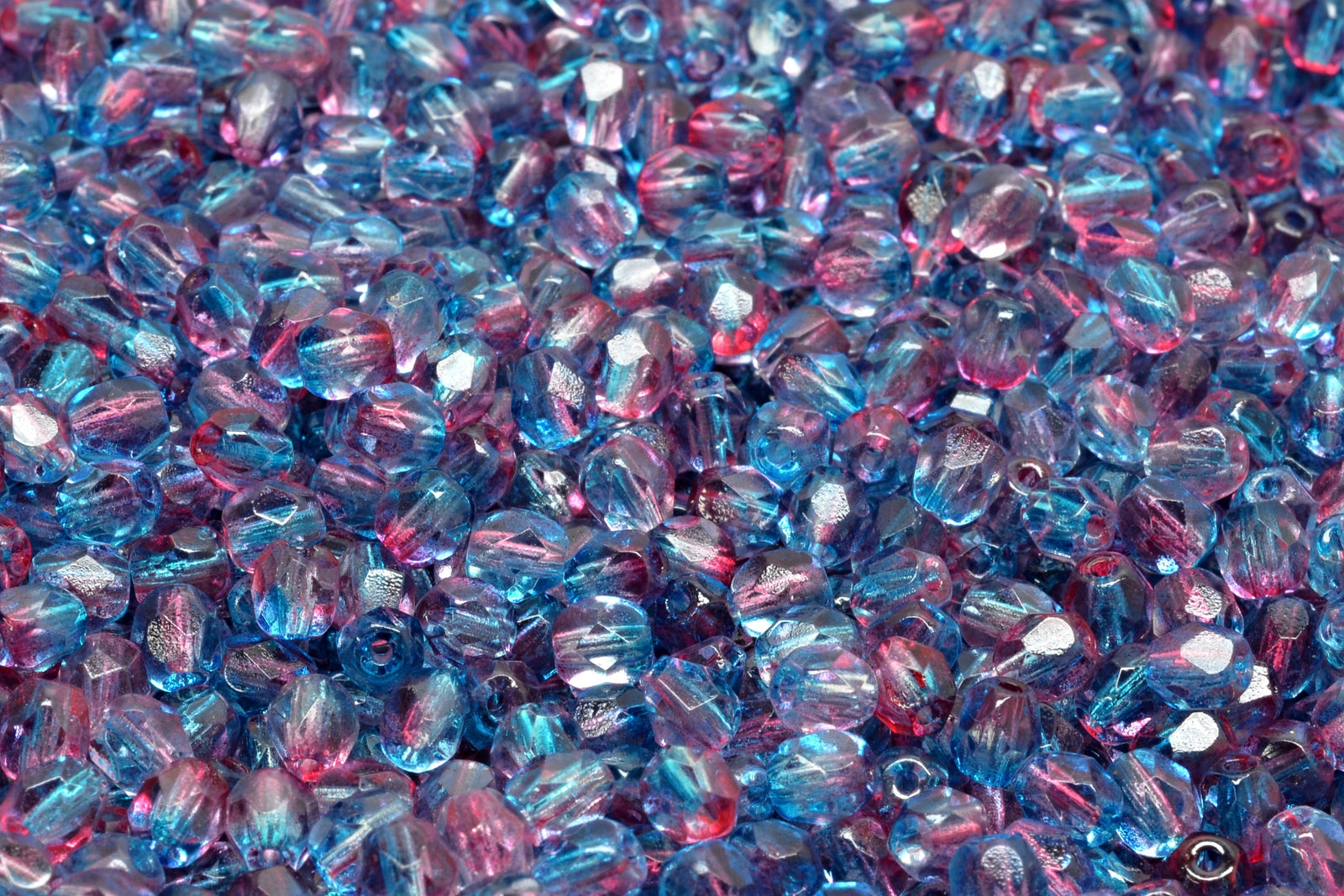 4mm Czech Fire Polish Beads, Crystal Blue/Red, 50 pieces