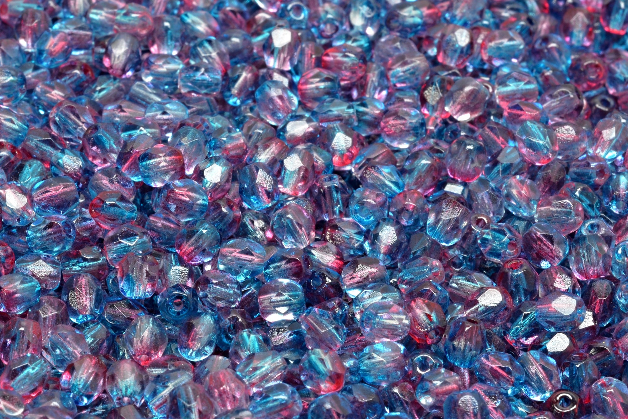 4mm Czech Fire Polish Beads, Crystal Blue/Red, 50 pieces