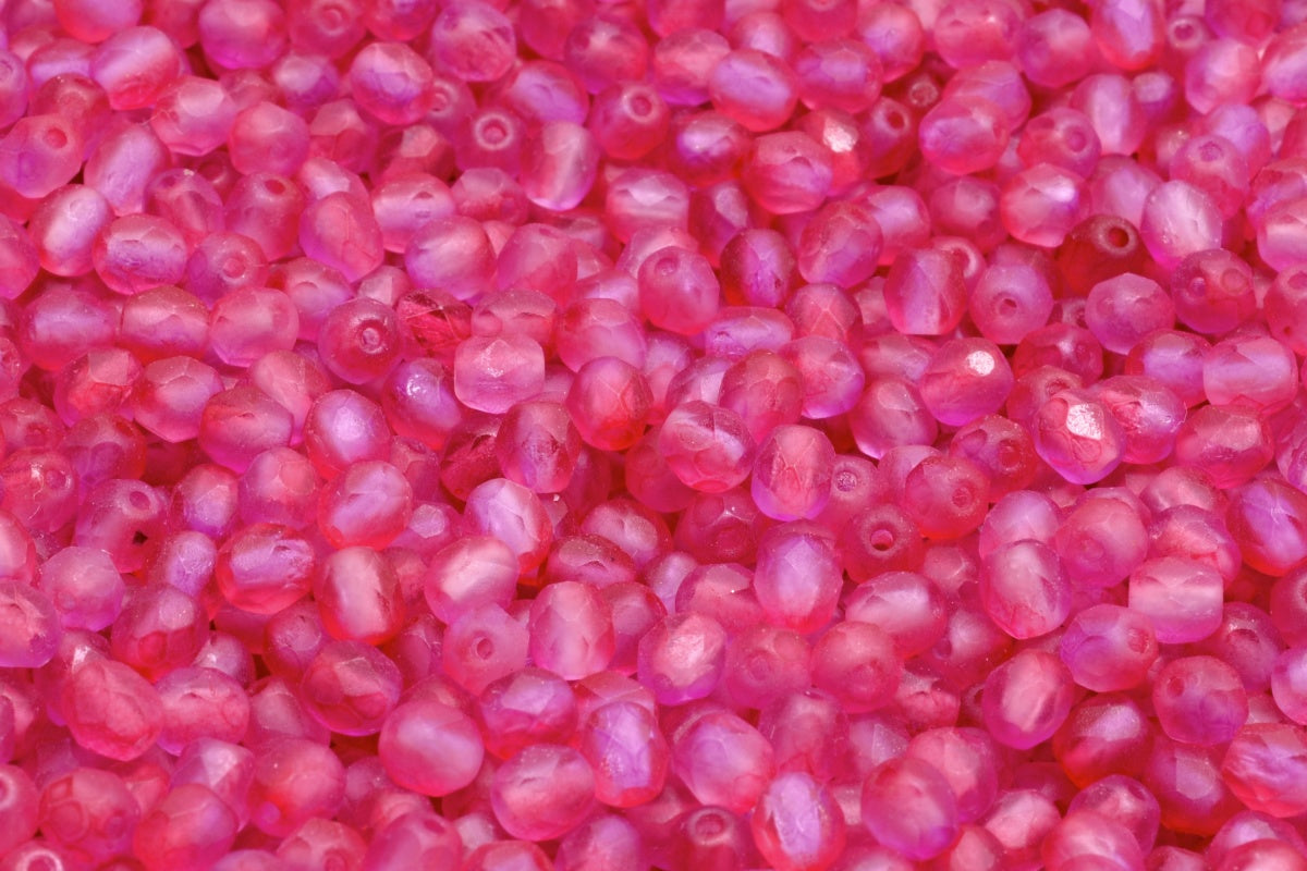 4mm Czech Fire Polish Beads, Matte Crystal Pink Purple, 50 pieces