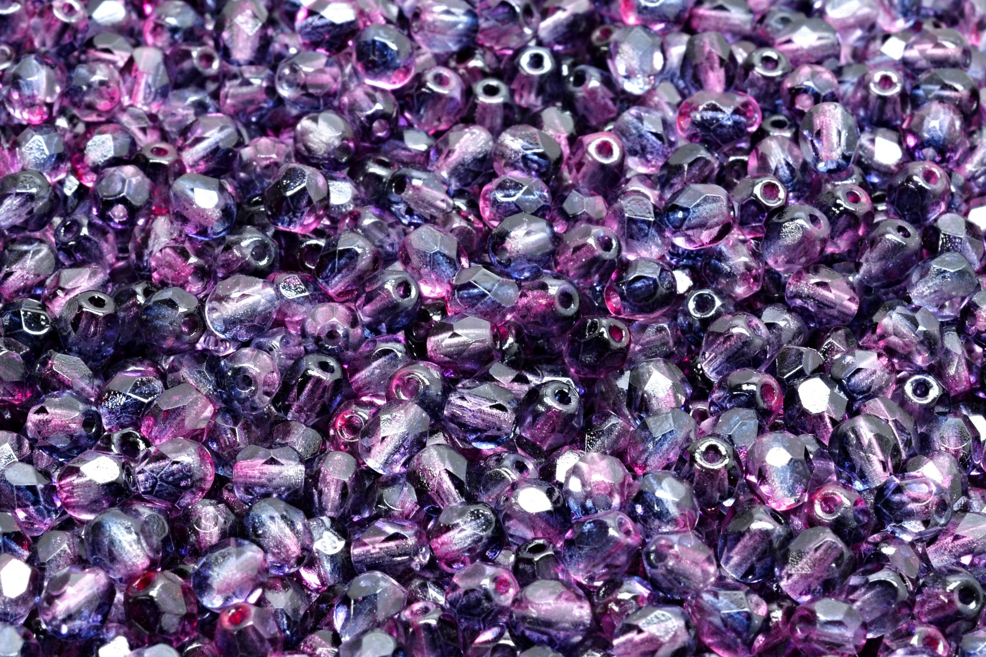 4mm Czech Fire Polish Beads, Crystal Purple, 50 pieces