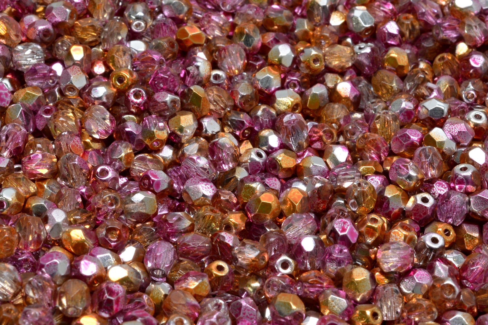 4mm Czech Fire Polish Beads, Pink Gold Apollo, 50 pieces