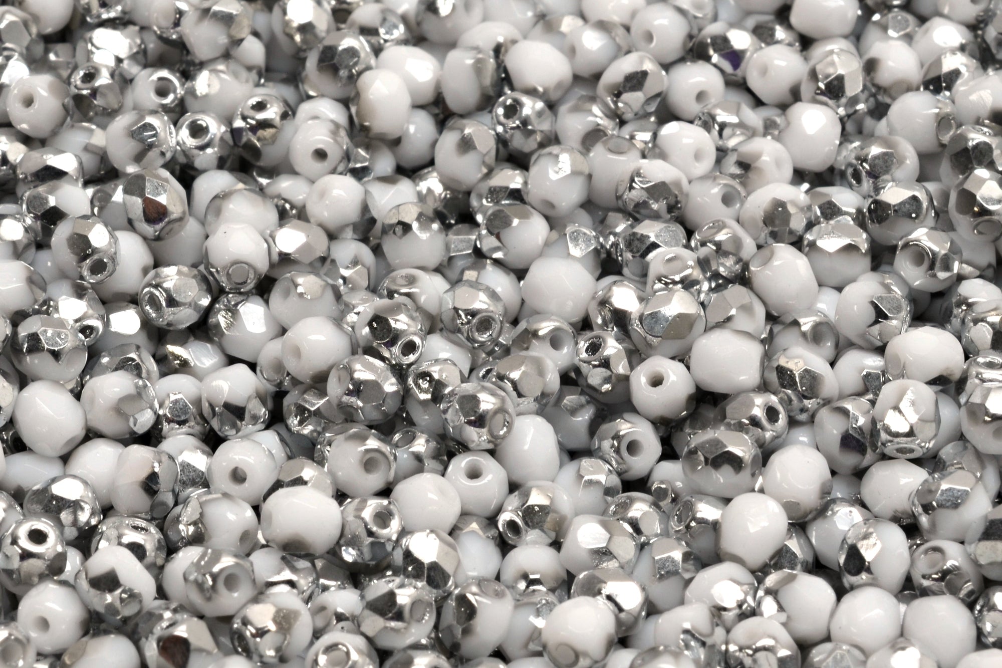 4mm Czech Fire Polish Beads, White Labrador, 50 pieces