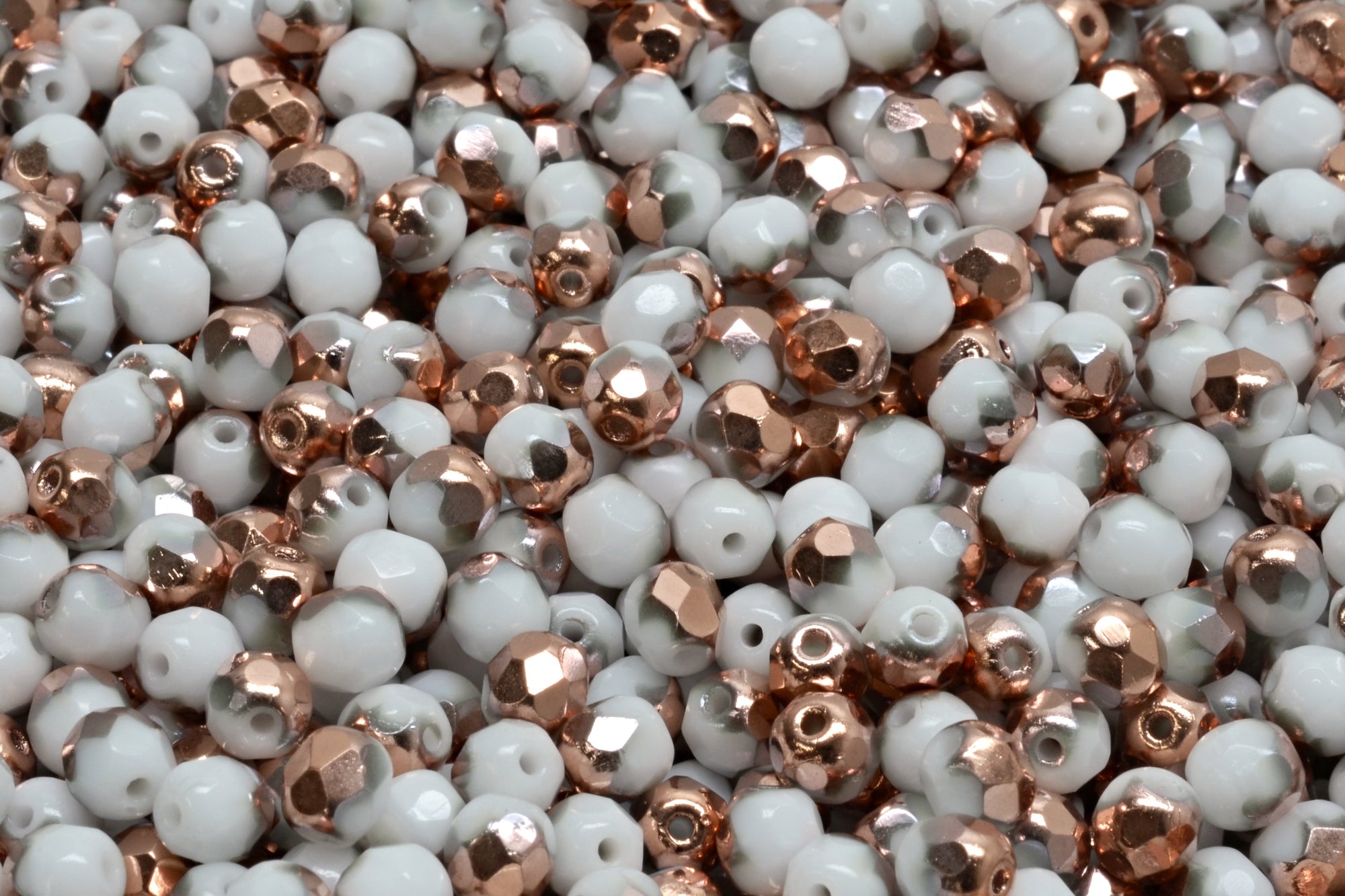 4mm Czech Fire Polish Beads, White Apollo, 50 pieces
