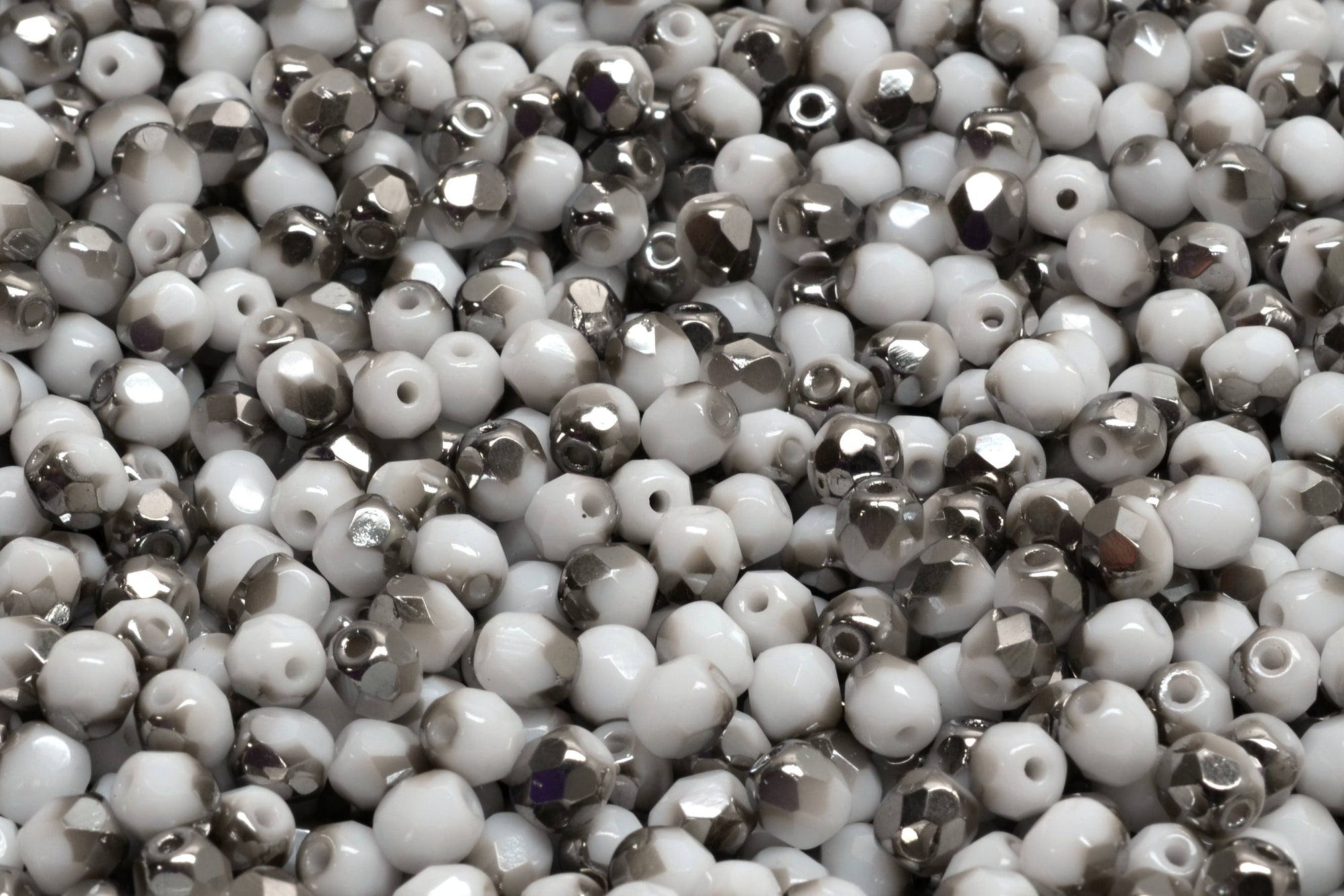 4mm Czech Fire Polish Beads, White Chrome, 50 pieces