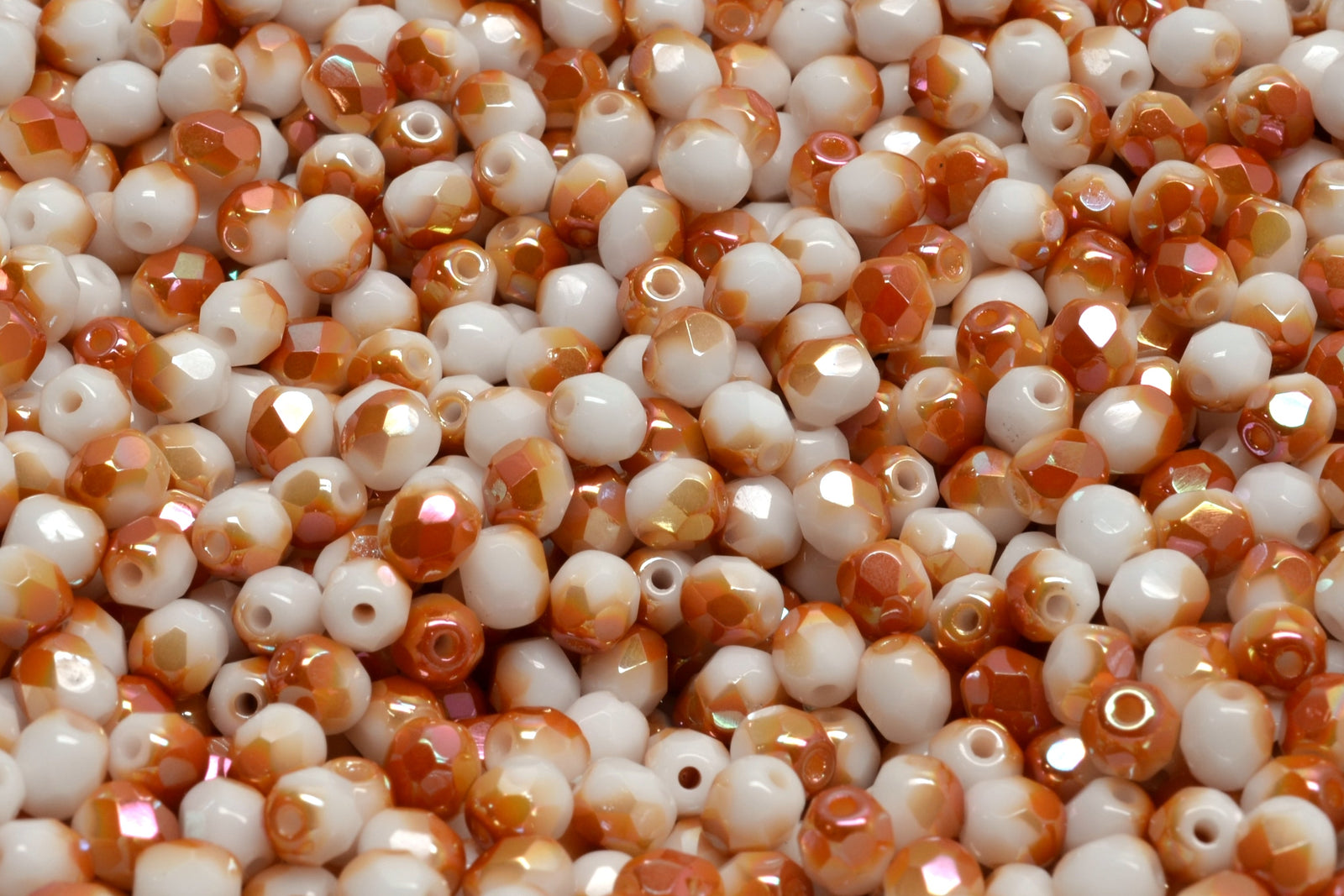 4mm Czech Fire Polish Beads, White Peach, 50 pieces