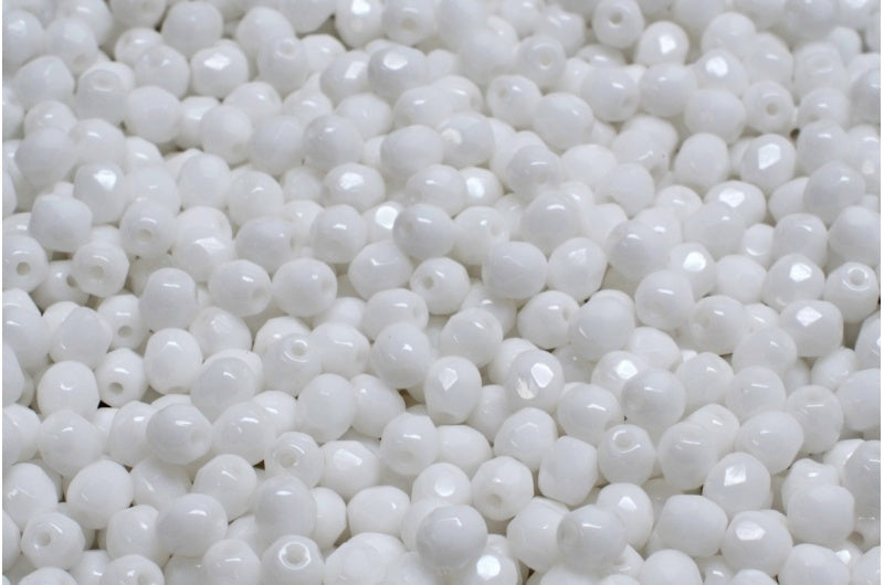 4mm Czech Fire Polish Beads, White, 50 pieces