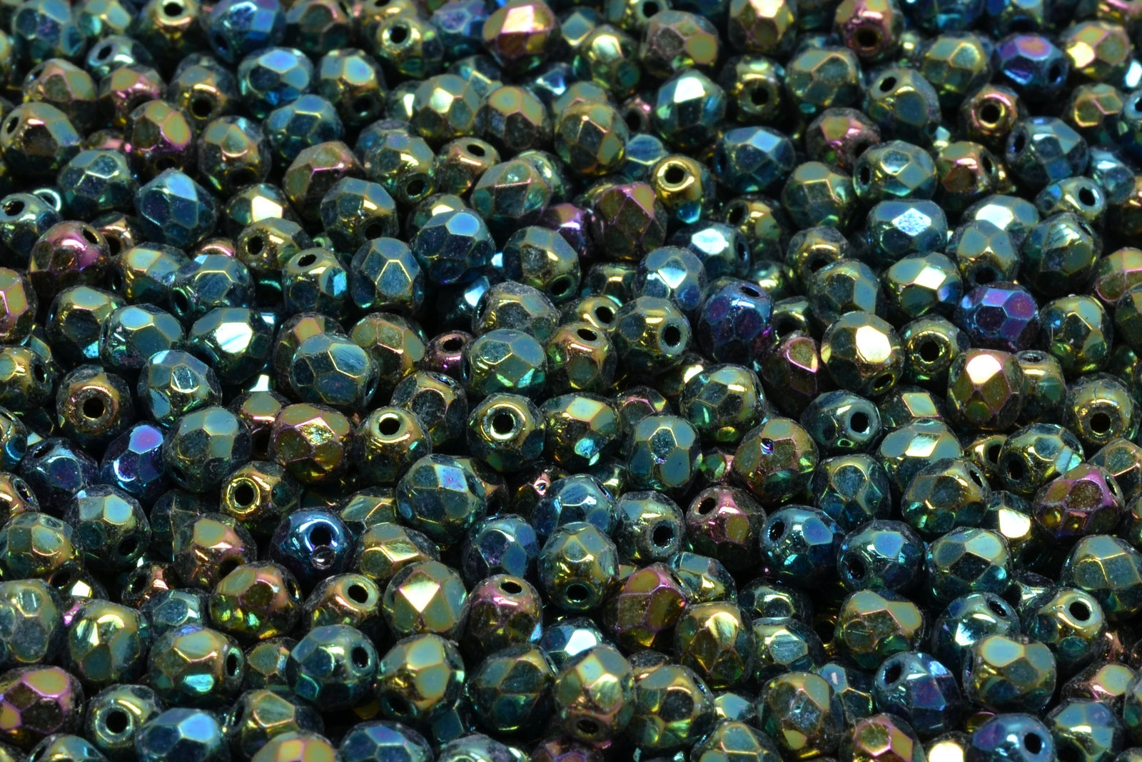 4mm Czech Fire Polish Beads, Iris Green, 50 pieces