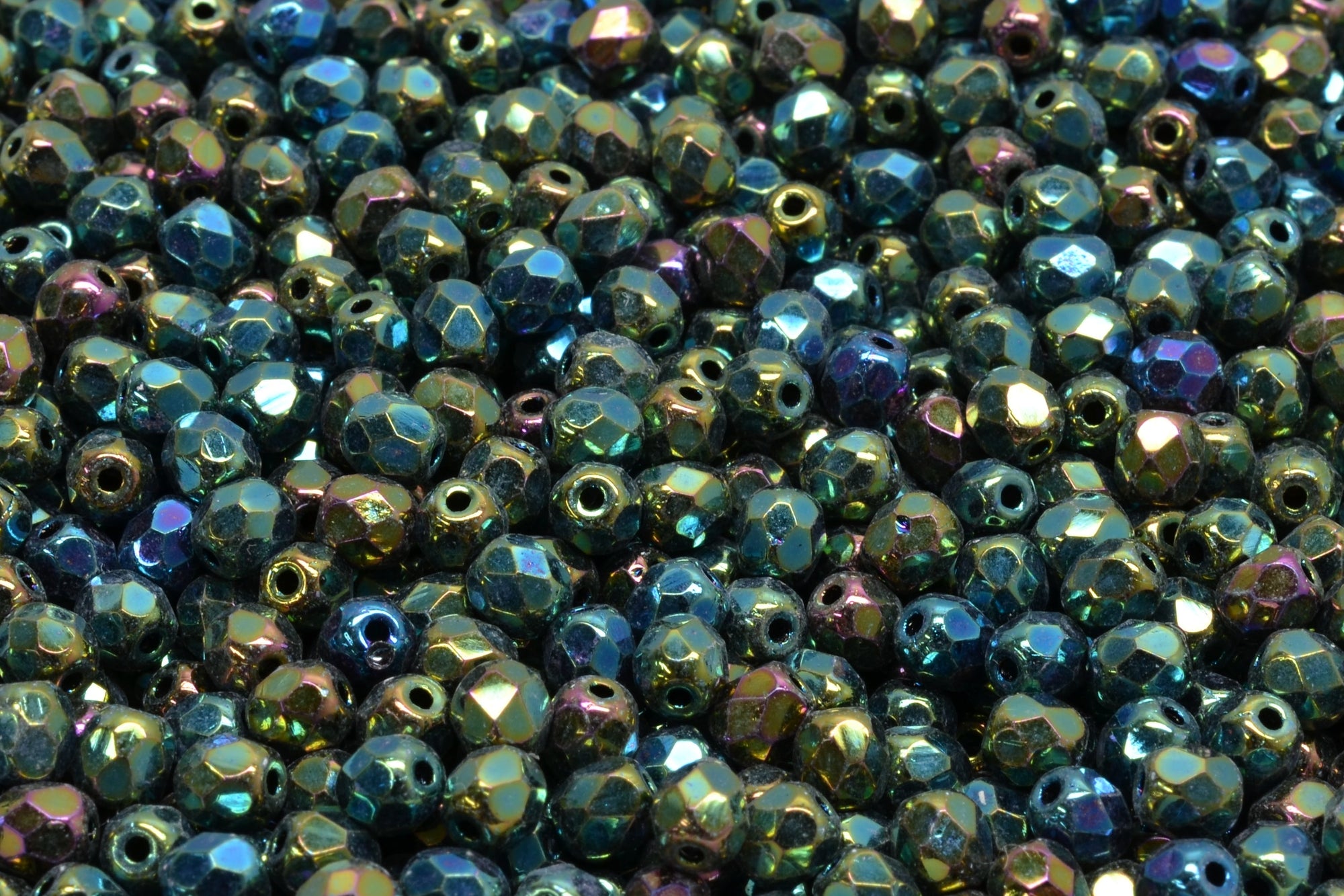 4mm Czech Fire Polish Beads, Iris Green, 50 pieces