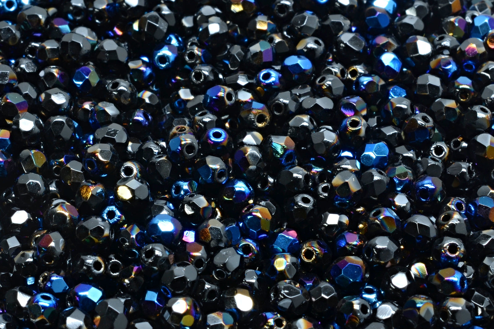 4mm Czech Fire Polish Beads, Jet Azuro, 50 pieces