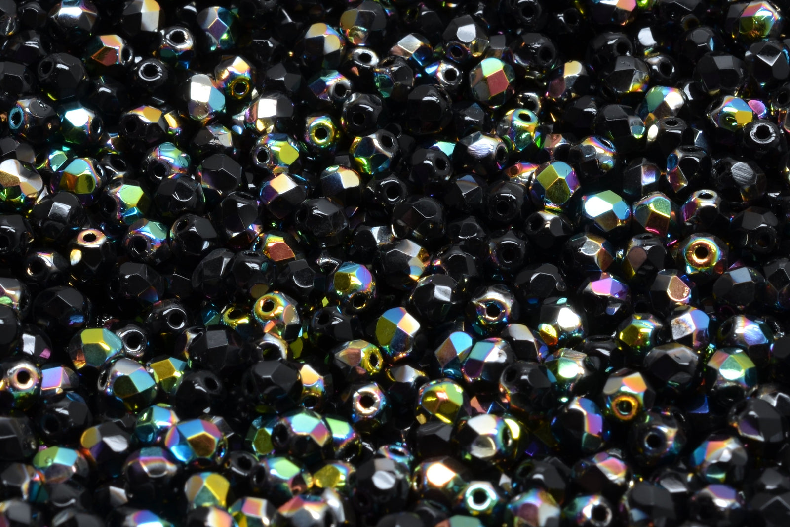 4mm Czech Fire Polish Beads, Jet Vitrail, 50 pieces