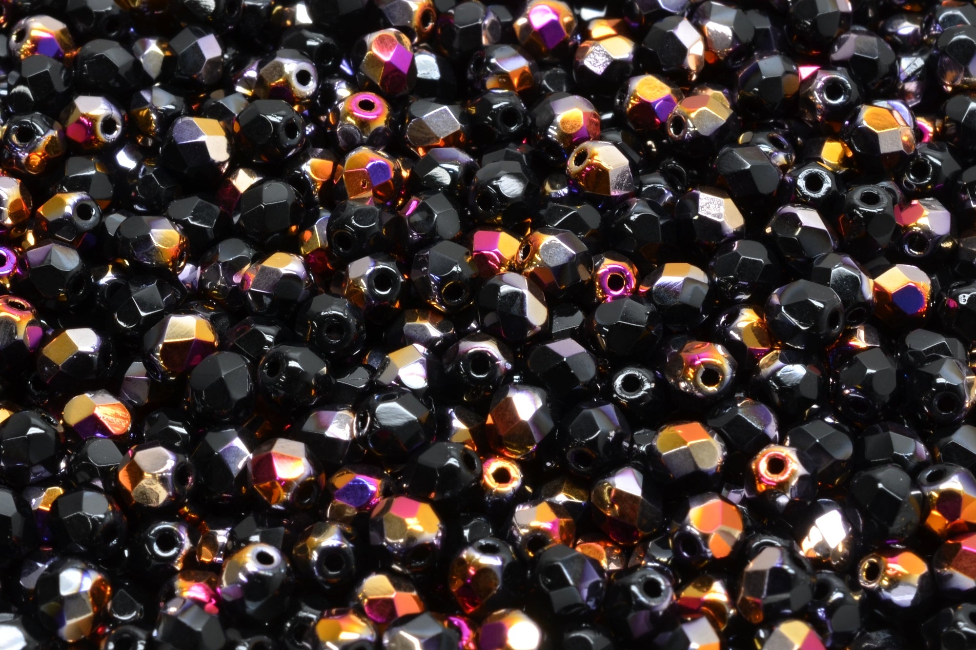 4mm Czech Fire Polish Beads, Jet Sliperit, 50 pieces