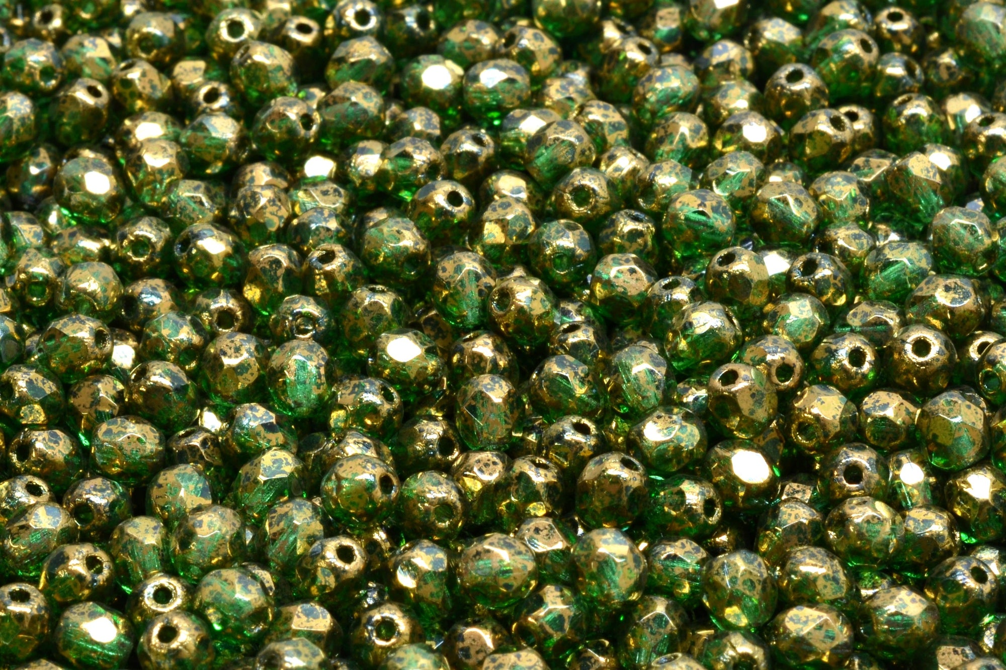 4mm Czech Fire Polish Beads, Transparent Green Bronze, 50 pieces
