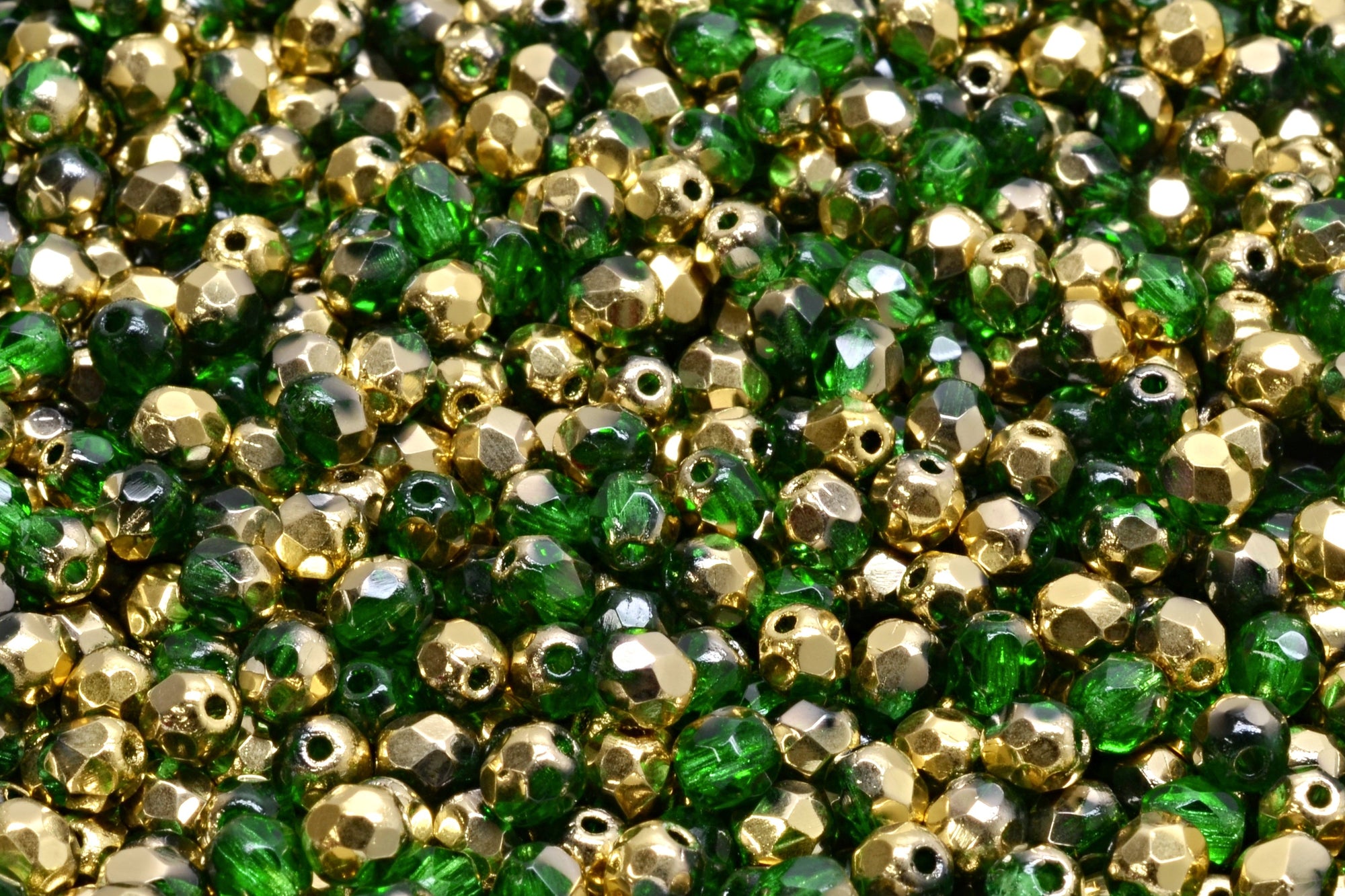 4mm Czech Fire Polish Beads, Transparent Green Amber, 50 pieces