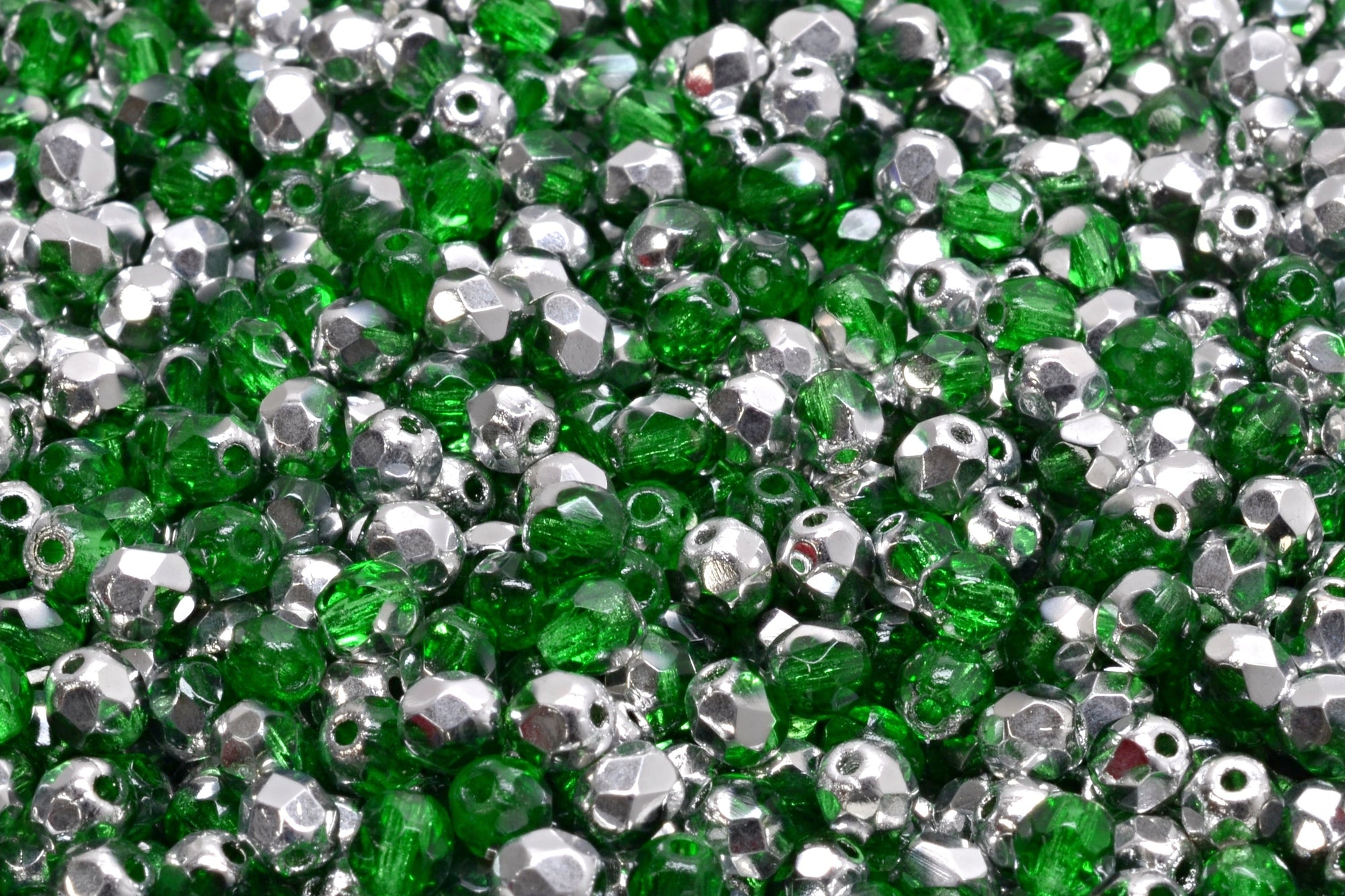 4mm Czech Fire Polish Beads, Transparent Green Labrador, 50 pieces