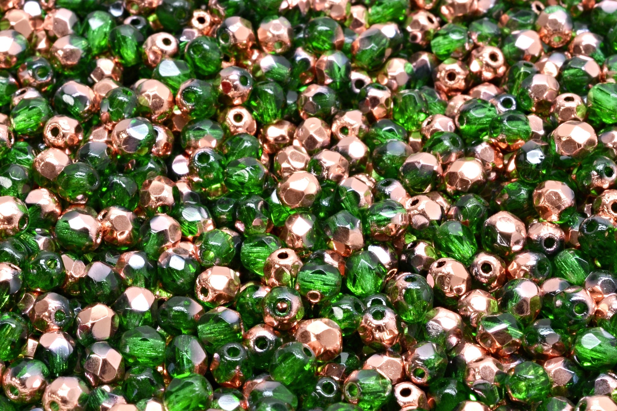 4mm Czech Fire Polish Beads, Transparent Green Apollo, 50 pieces