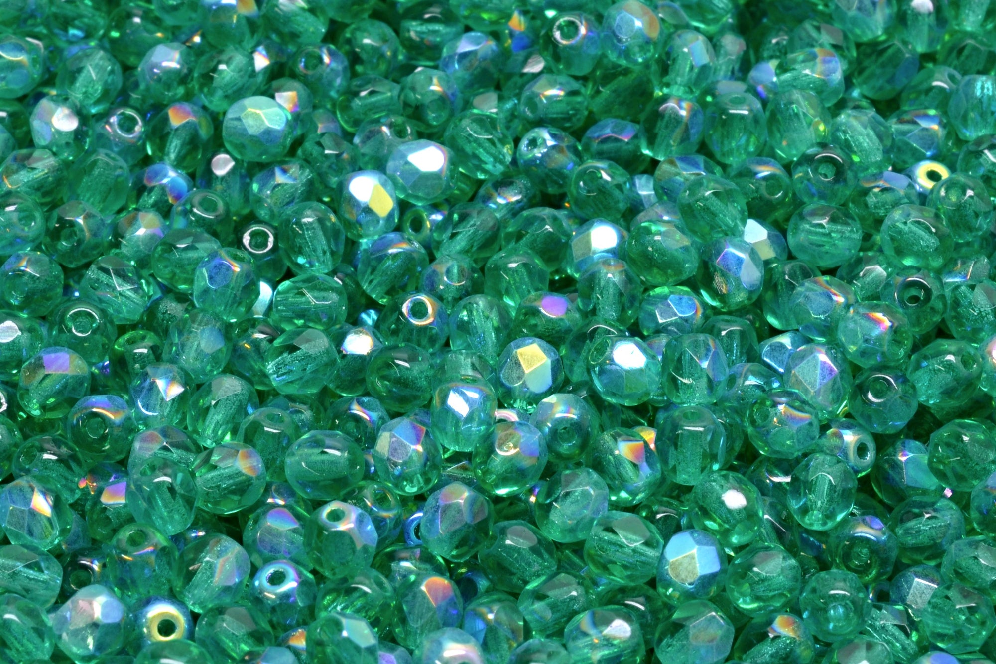 4mm Czech Fire Polish Beads, Emerald AB, 50 pieces