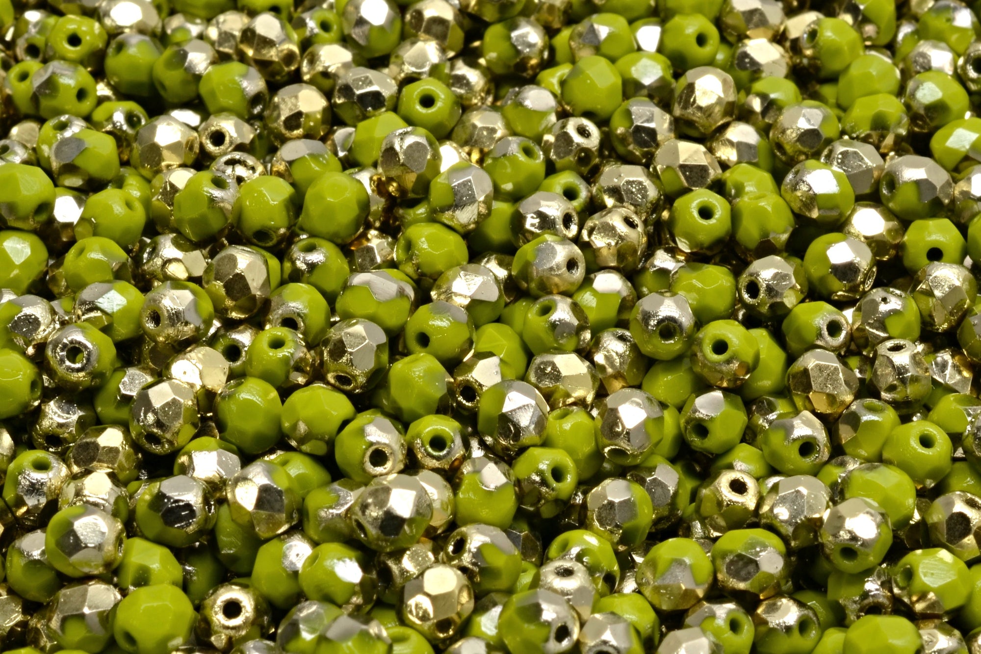 4mm Czech Fire Polish Beads, Opaque Olive Amber, 50 pieces