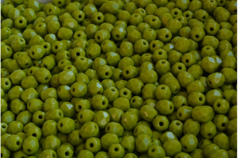 4mm Czech Fire Polish Beads, Opaque Dark Green, 50 pieces