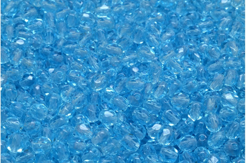 4mm Czech Fire Polish Beads, Aquamarine, 50 pieces