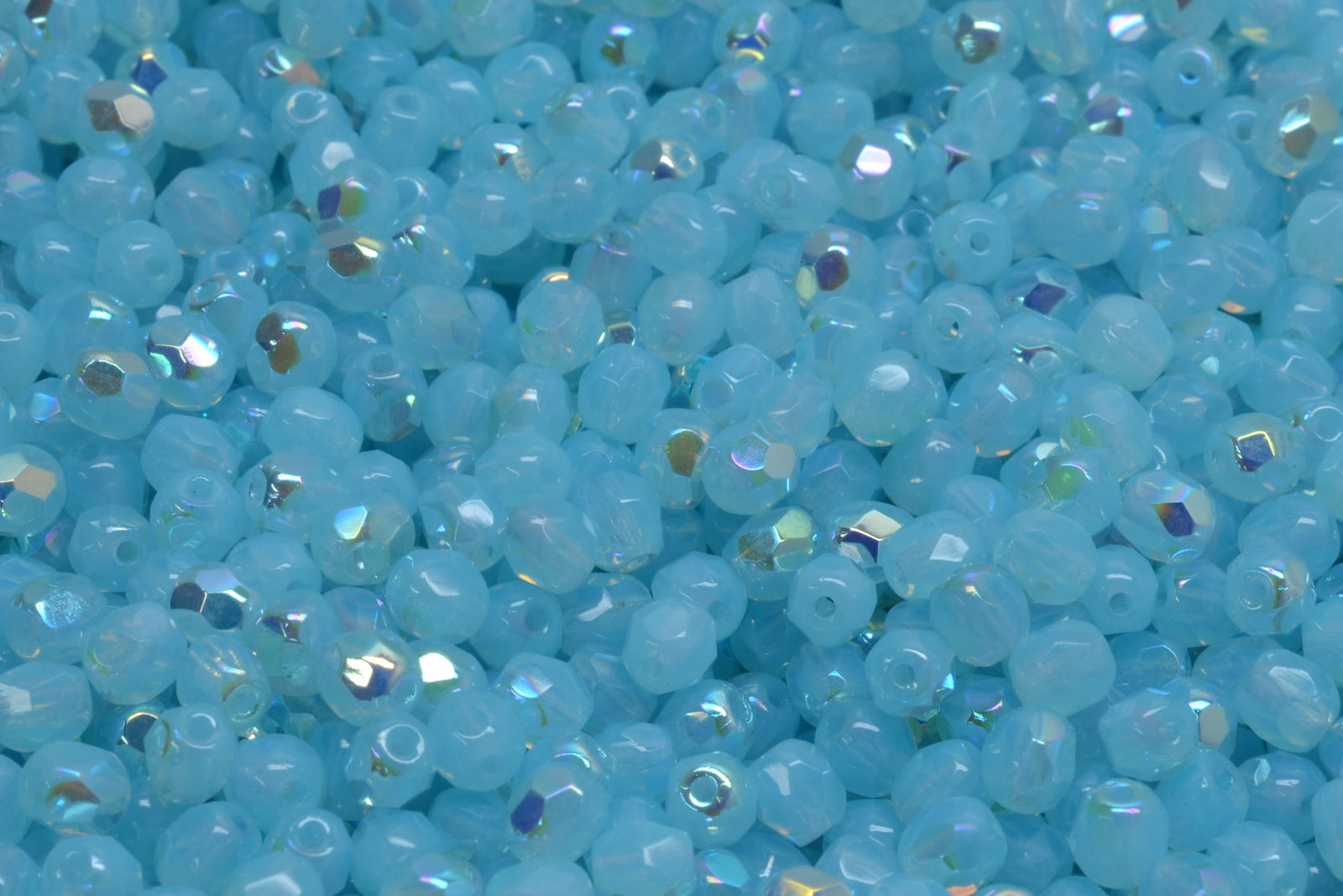 4mm Czech Fire Polish Beads, Opal Aqua AB, 50 pieces