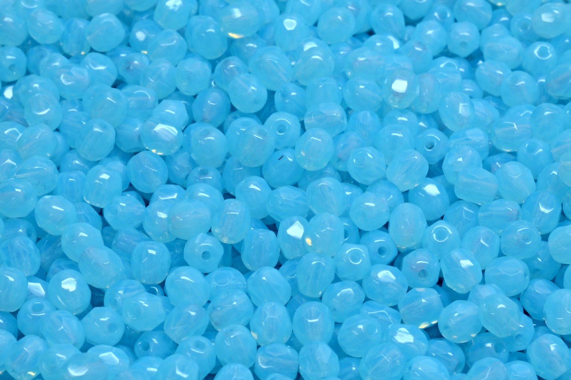 4mm Czech Fire Polish Beads, Opal Aqua, 50 pieces