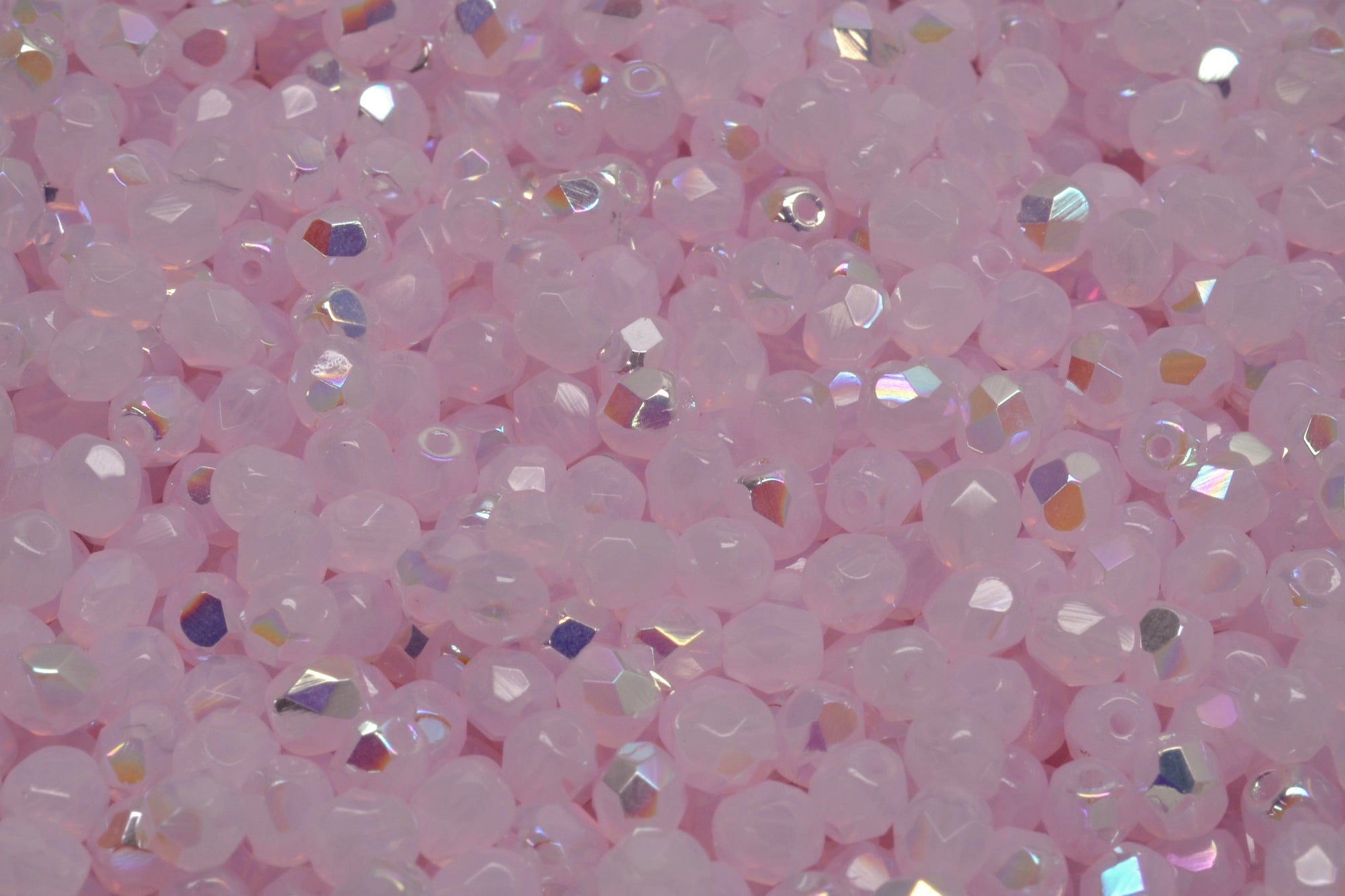 4mm Czech Fire Polish Beads, Light Rose Opal AB, 50 pieces