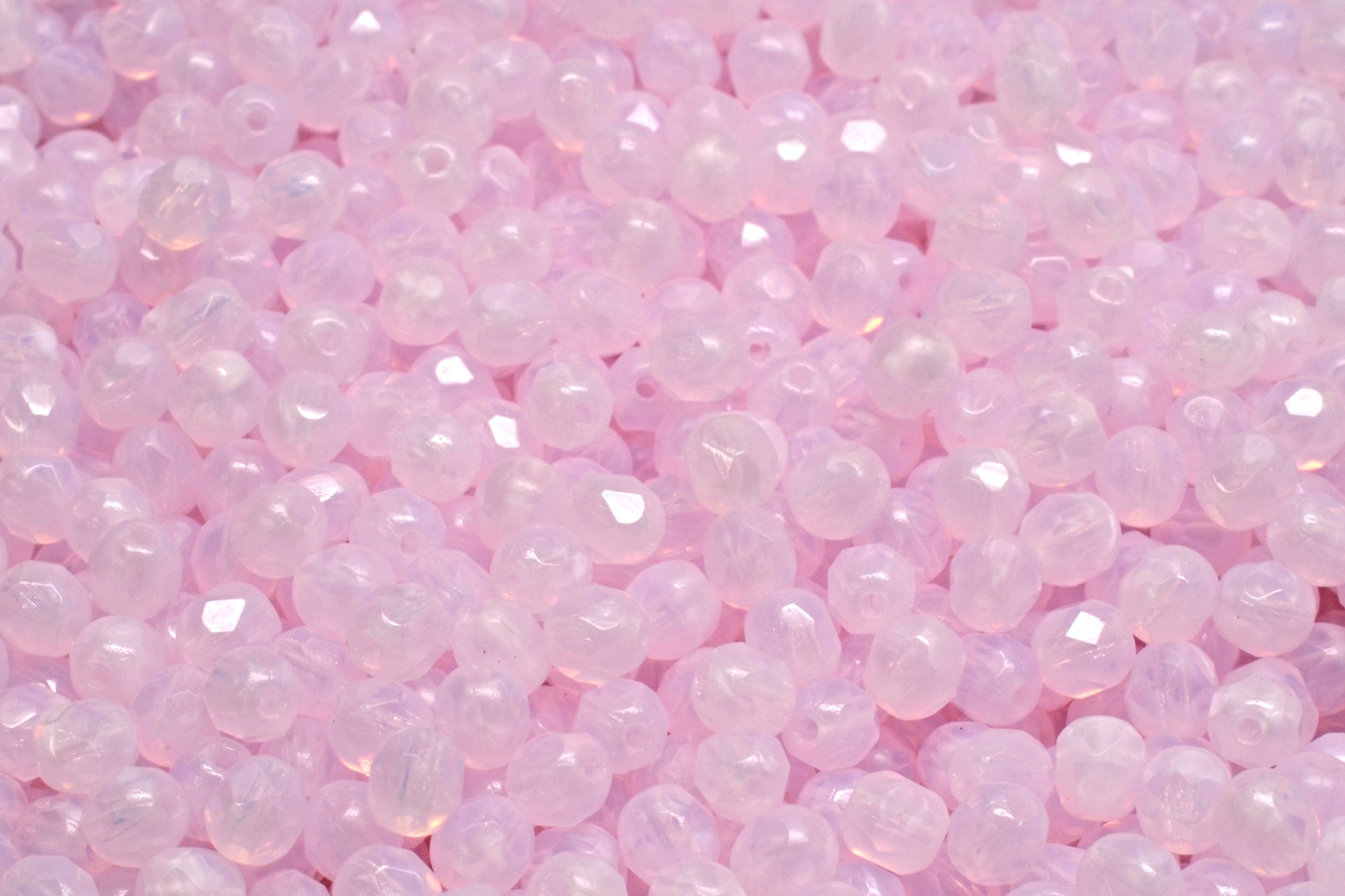 4mm Czech Fire Polish Beads, Light Rose Opal, 50 pieces