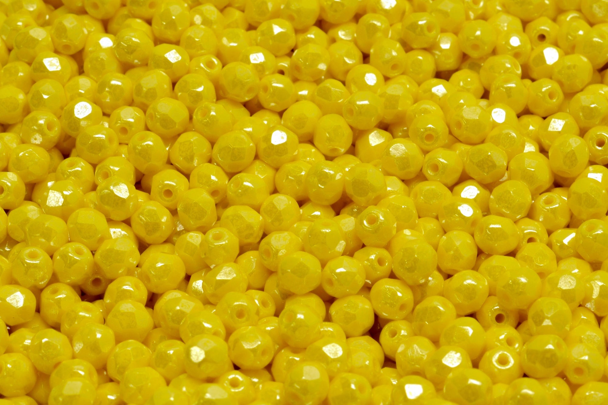 4mm Czech Fire Polish Beads, Lemon White Luster, 50 pieces