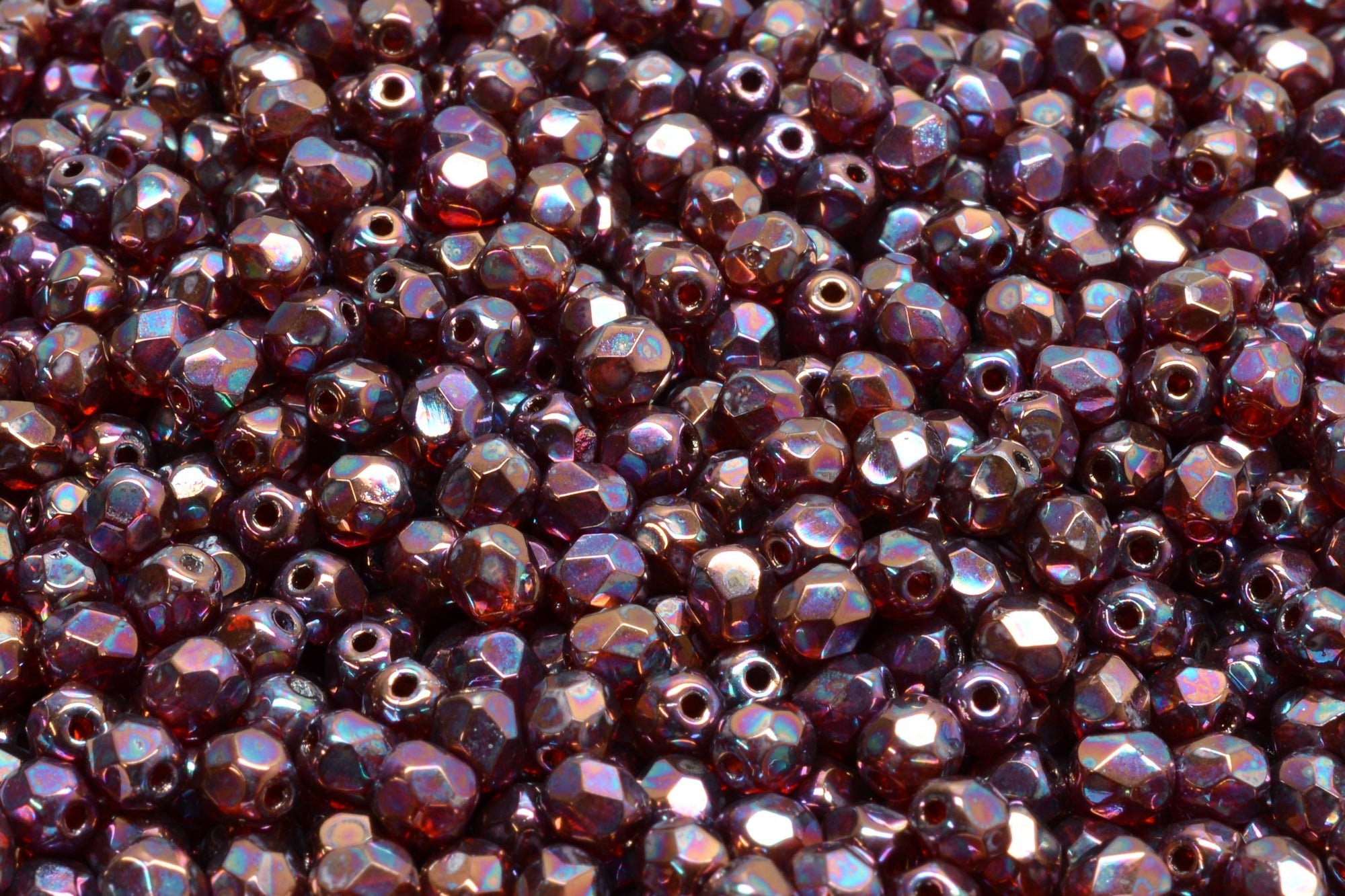 4mm Czech Fire Polish Beads, Light Siam, 50 pieces