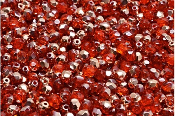 4mm Czech Fire Polish Beads, Light Siam Apollo, 50 pieces