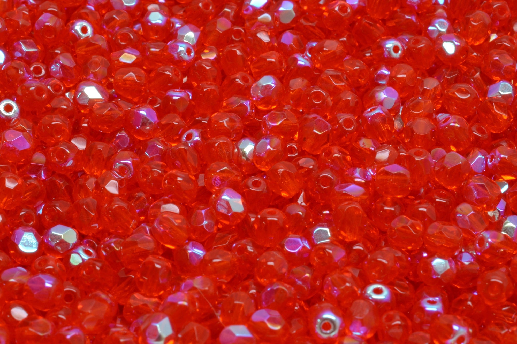 4mm Czech Fire Polish Beads, Light Siam AB, 50 pieces