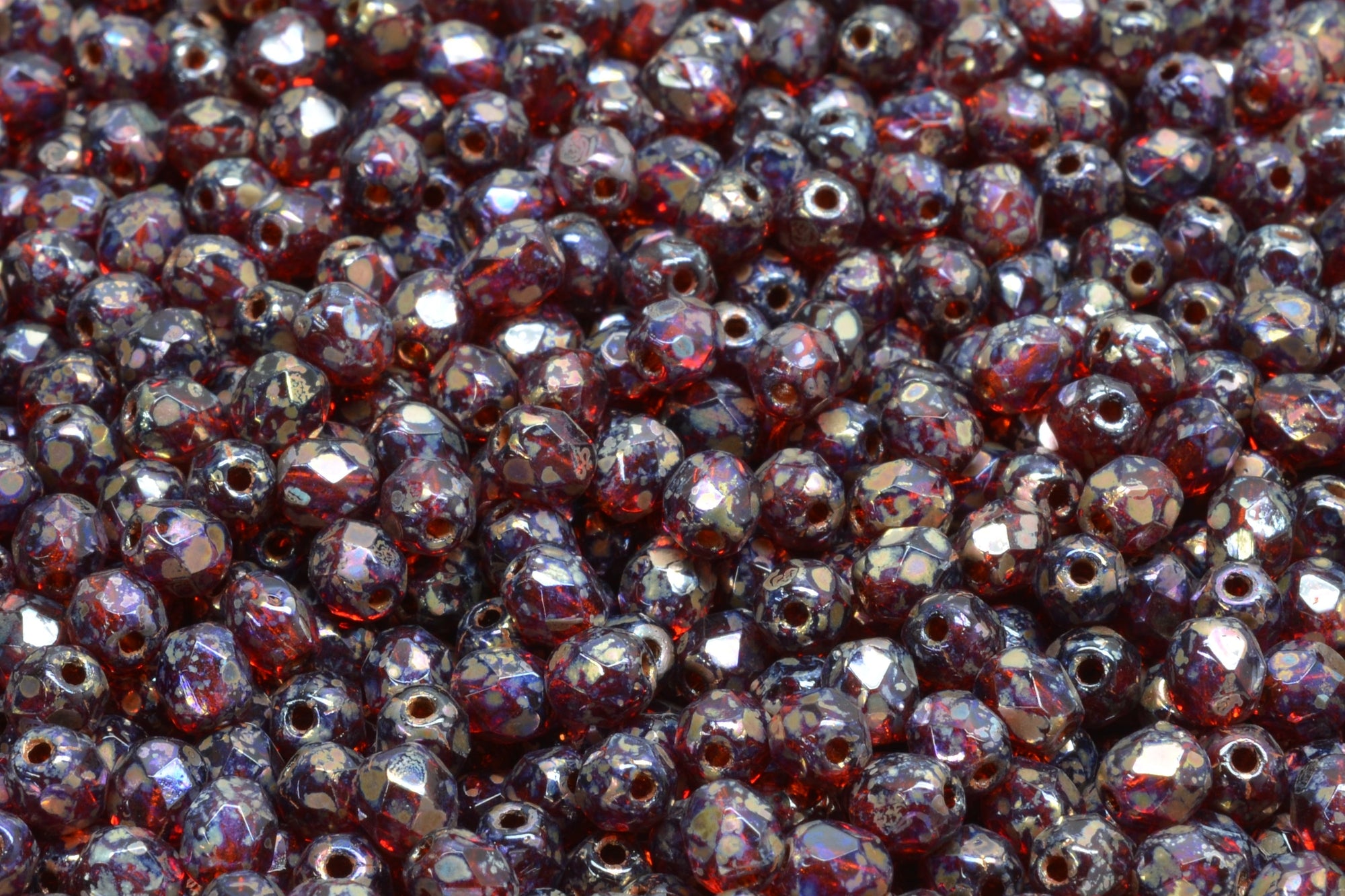 4mm Czech Fire Polish Beads, Light Siam Picasso, 50 pieces