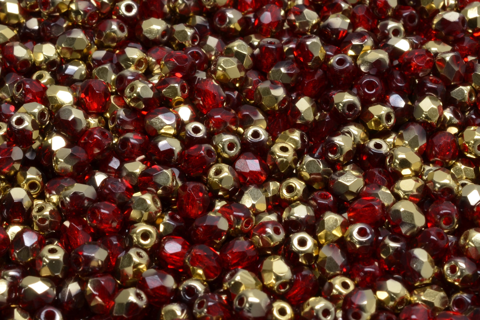 4mm Czech Fire Polish Beads, Ruby Amber, 50 pieces