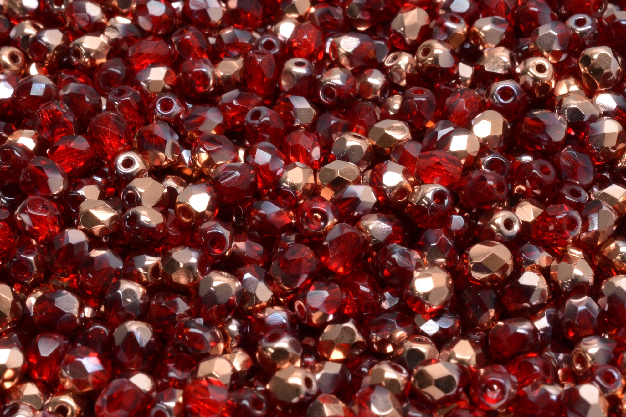 4mm Czech Fire Polish Beads, Ruby Capri Gold, 50 pieces