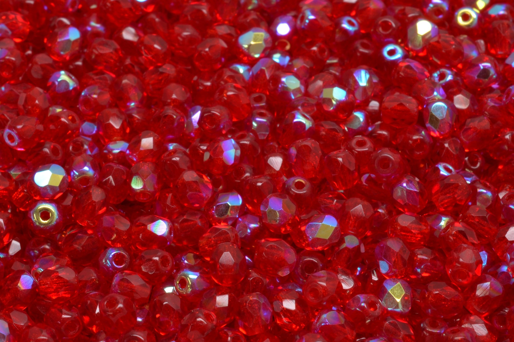 4mm Czech Fire Polish Beads, Ruby AB, 50 pieces