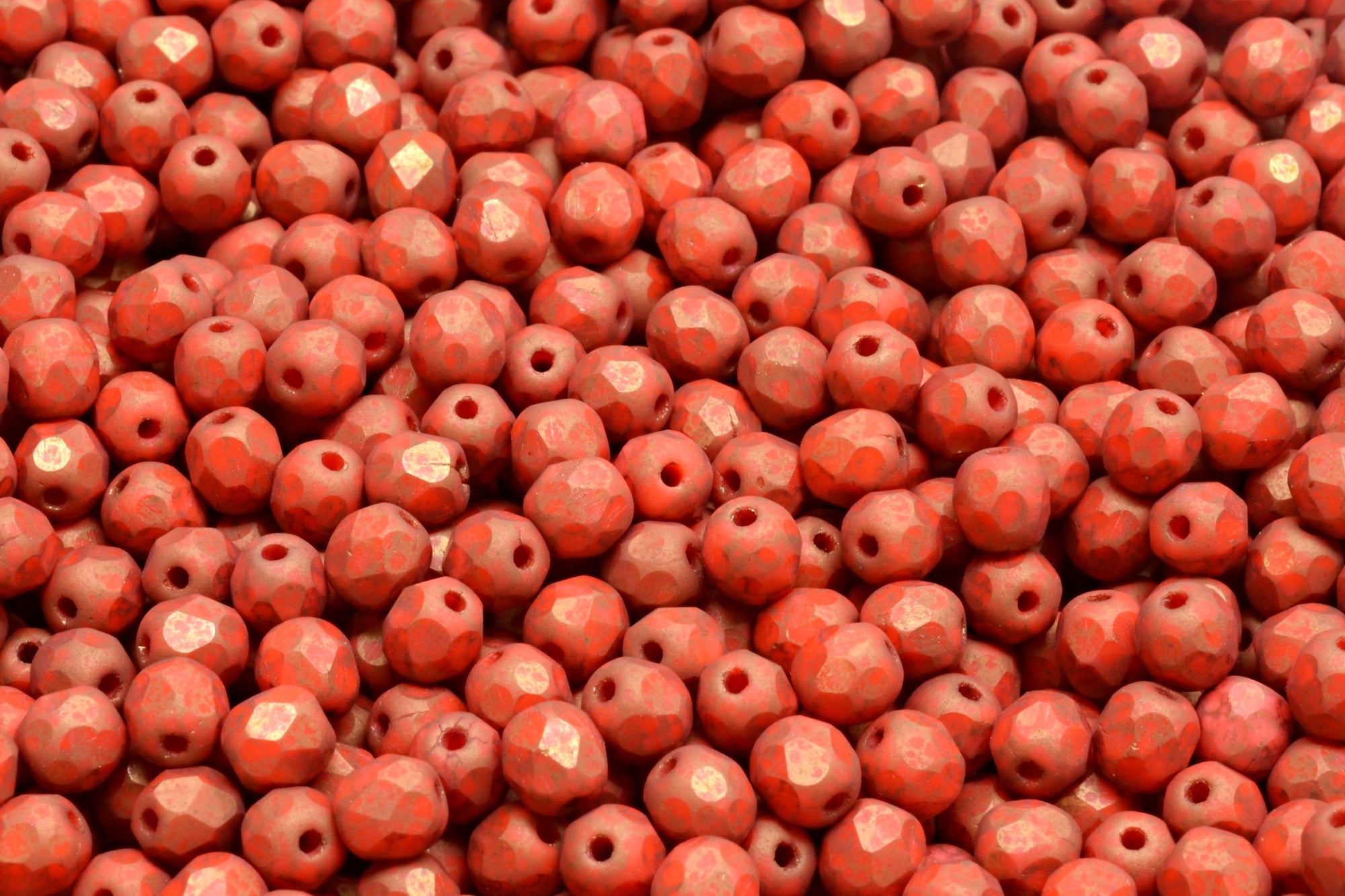 4mm Czech Fire Polish Beads, Matte Opaque Orange Bronze, 50 pieces