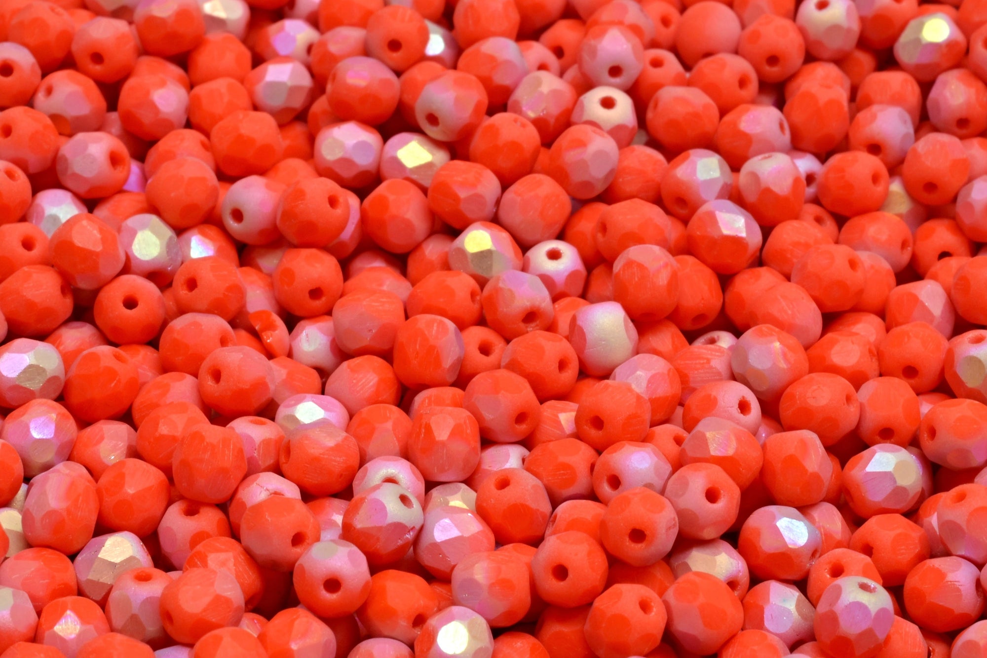 4mm Czech Fire Polish Beads, Matte Opaque Orange AB, 50 pieces