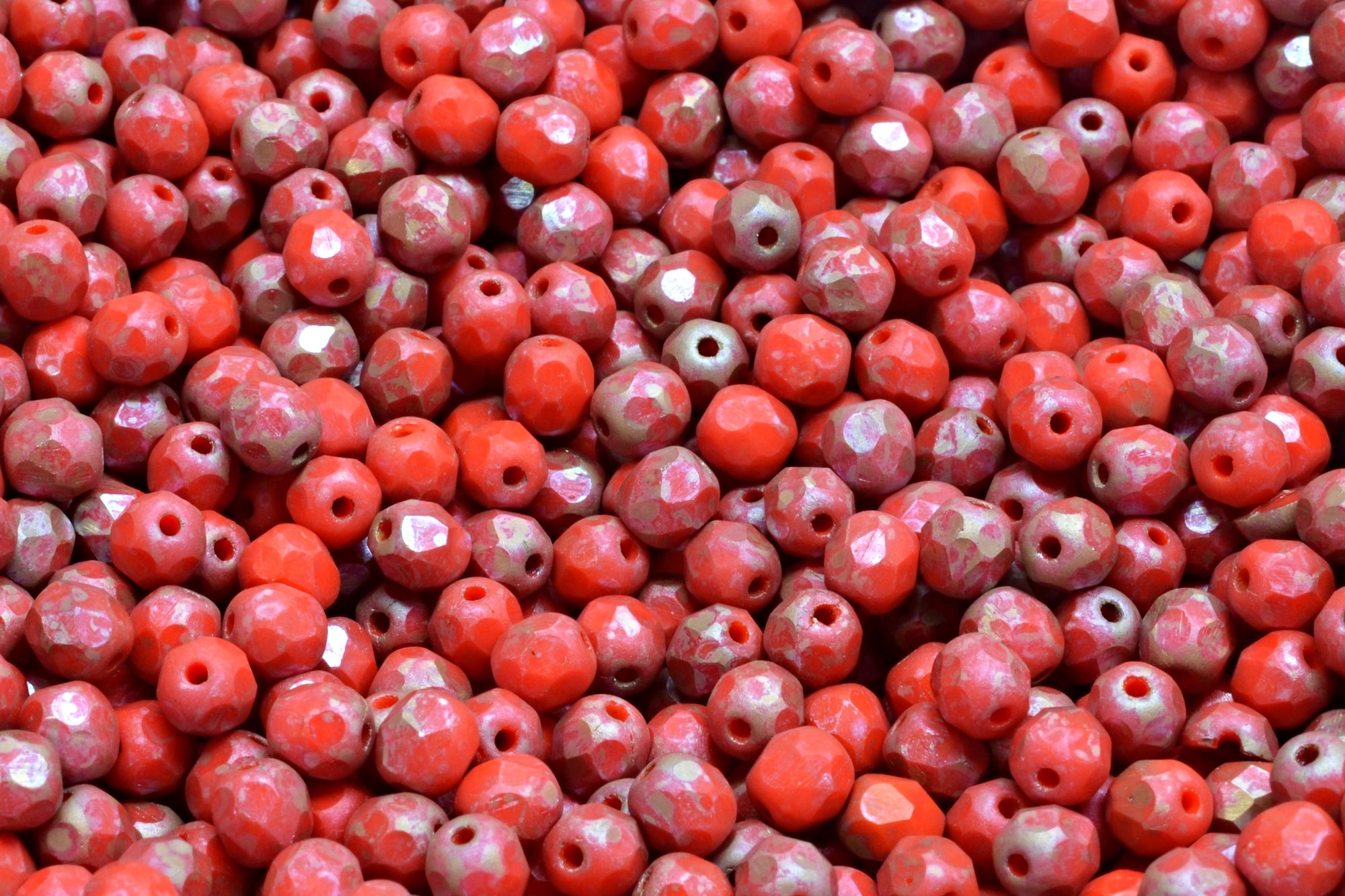 4mm Czech Fire Polish Beads, Matte Opaque Orange Picasso, 50 pieces