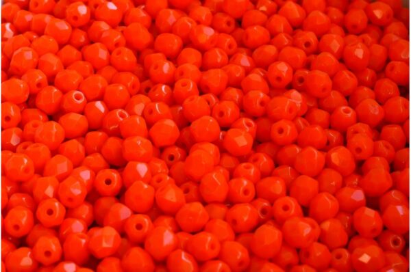 4mm Czech Fire Polish Beads, Opaque Orange, 50 pieces