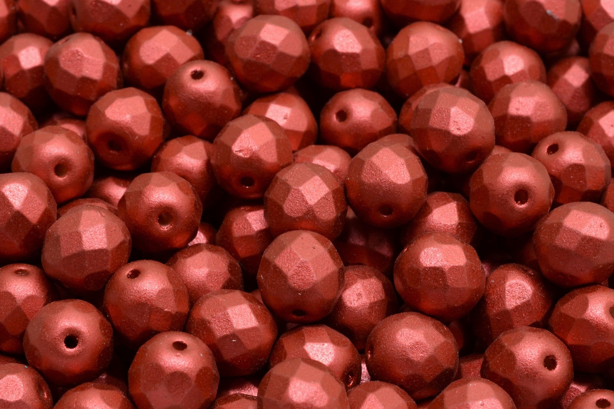 8mm Czech Fire Polish Beads, Matte Metallic Lava Red, 25 pieces