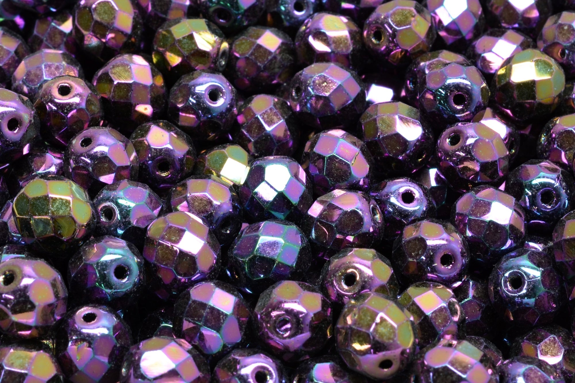 8mm Czech Fire Polish Beads, Iris Purple, 25 pieces