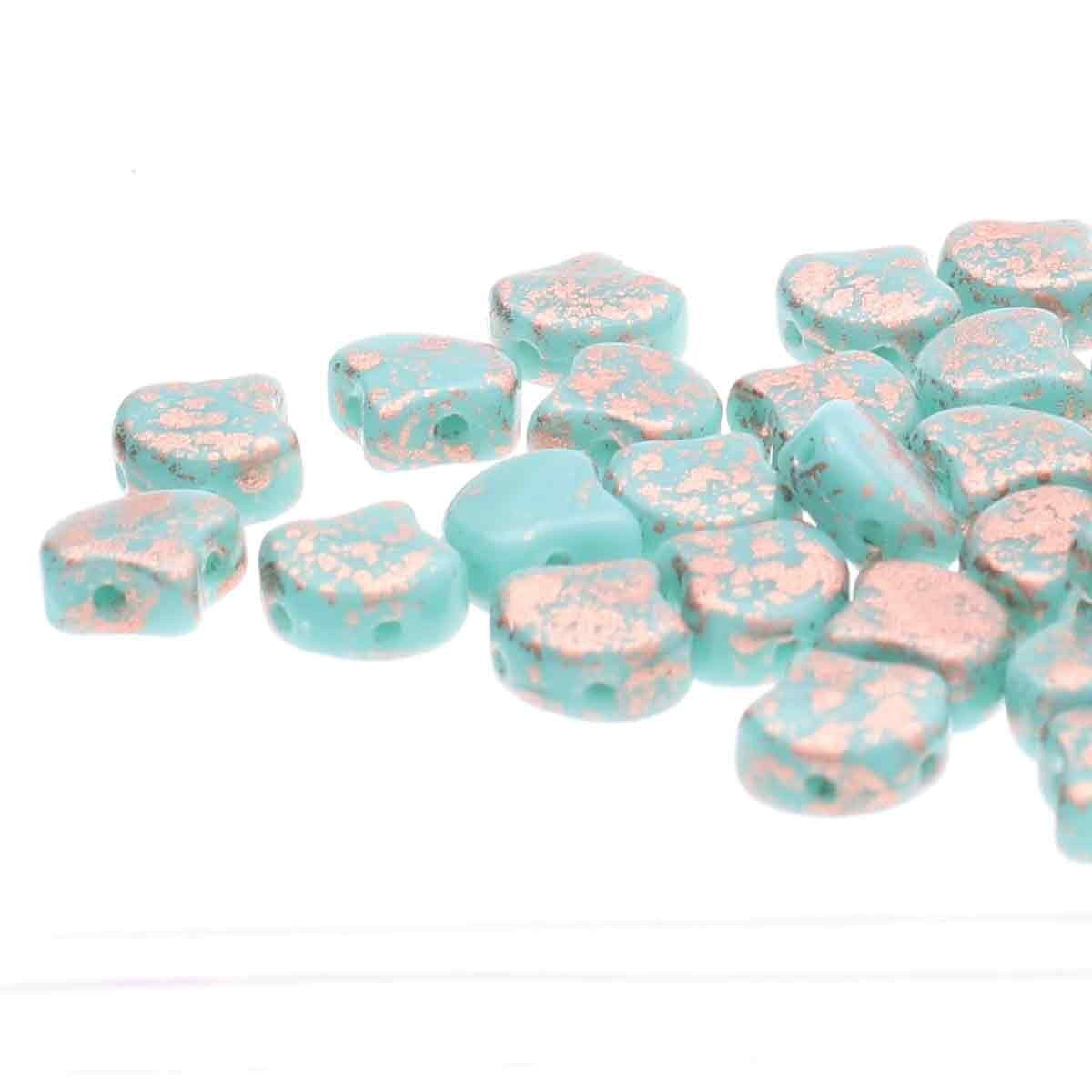 Ginko Beads, Turquoise Green Copper Splash, 8 grams